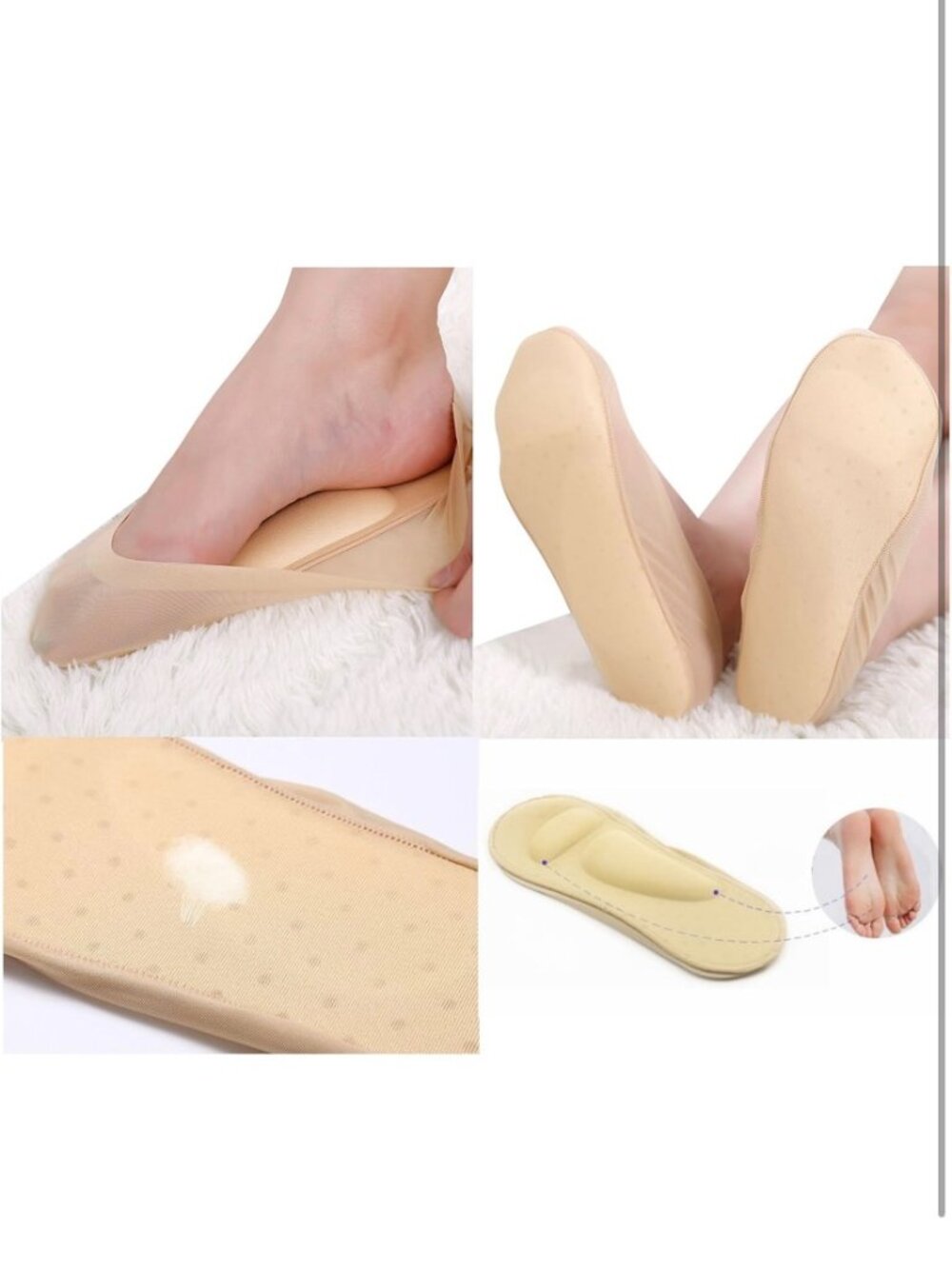 Jarseen 4 Pair 3D Padded No Show Socks Nude L Arch Support Cushioned NWT